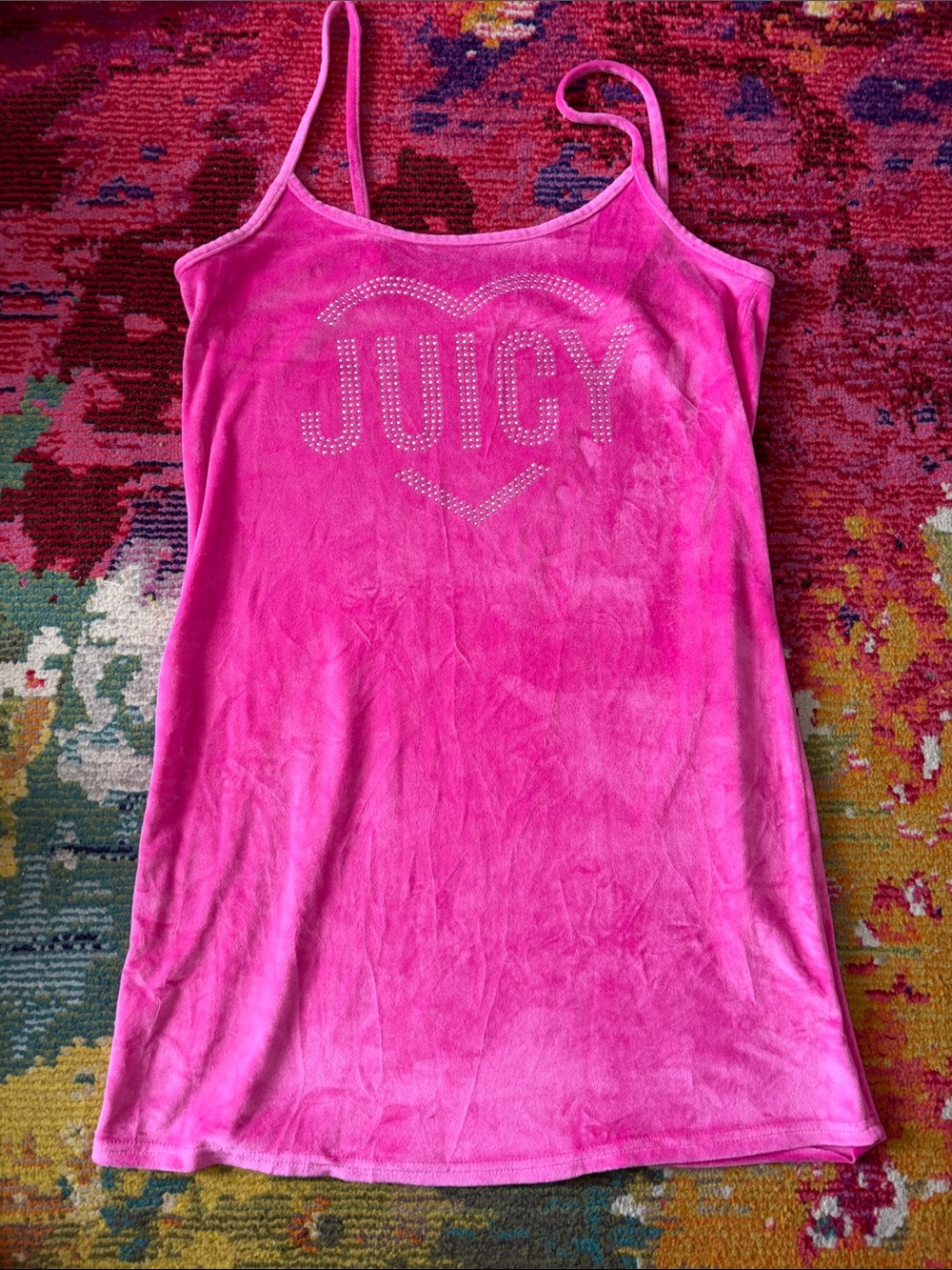 NWOT Juicy Couture Hot Pink Velour Slip with Crystal JUICY Logo Large